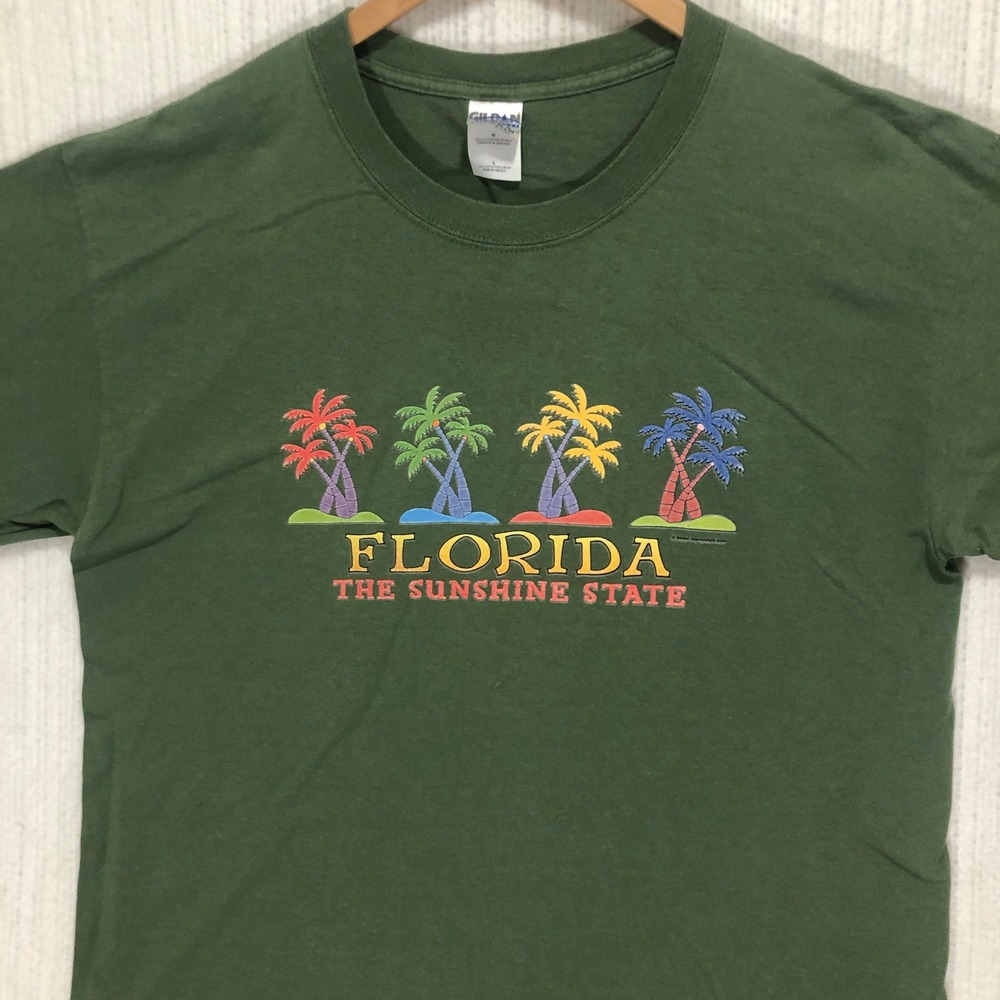 Vintage‎ Florida Sunshine State Palm Trees Graphic Print T-Shirt Gildan Size L